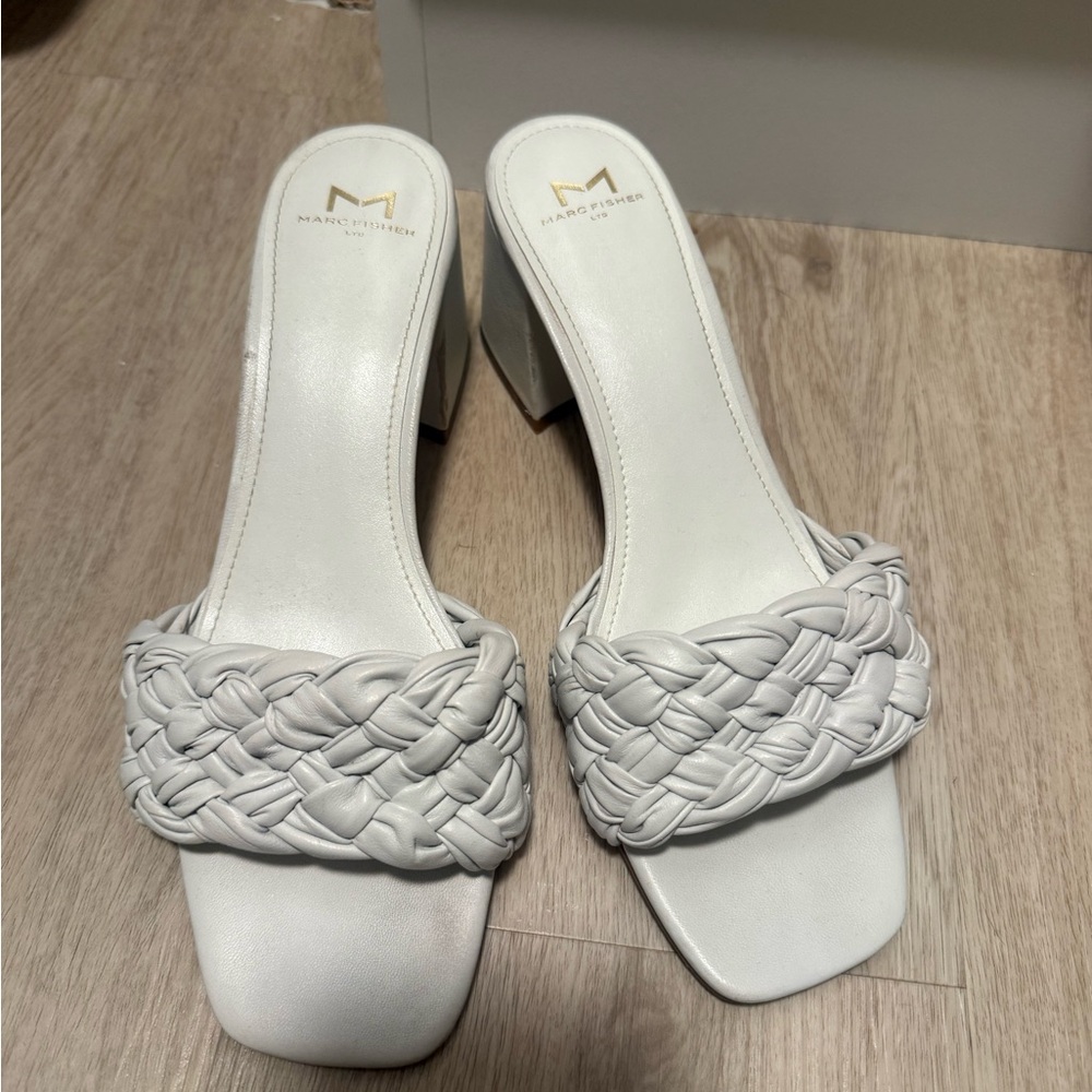 Marc Fisher White Braided Slide Mules